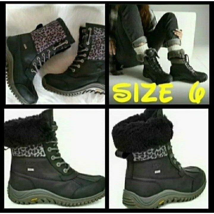 Ugg Boots Adirondack Snow Leopard Print Waterproof Leather Womens Size 6 New